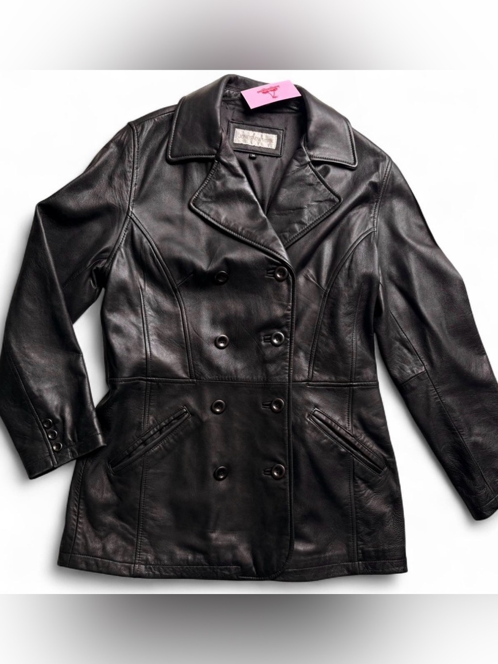 Jones New York Black Double-Breasted Leather Jacket